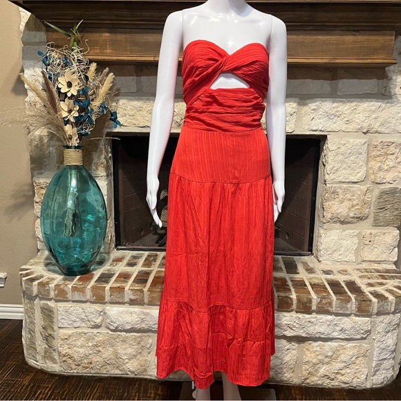 THML Josie Red Strapless Midi Dress with Bow Detail Size XL - Picture 4 of 16